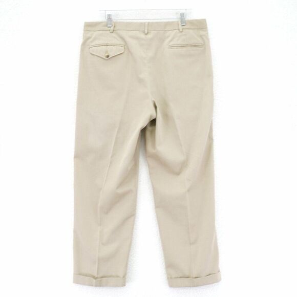 Land's End Tan Pleated Cuffed Mid Rise Tan Polyester Blend Chino Pants 36/28 - Picture 2 of 8